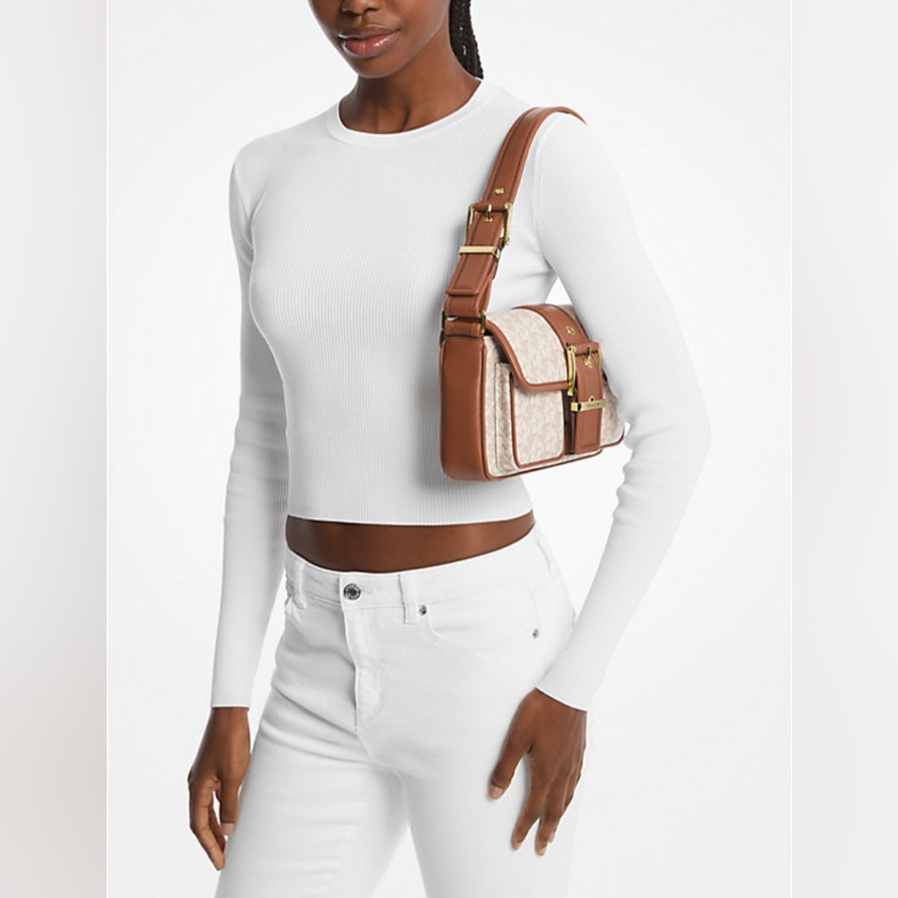 Michael Michael Kors Colby Medium Empire Monogram Shoulder Bag Vanilla Luggage - Picture 4 of 11